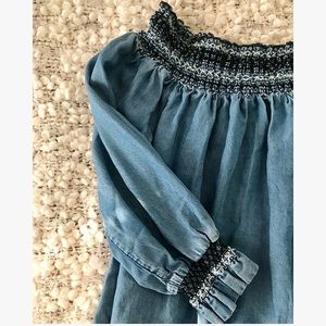 Francesca’s Off-the-Shoulder Jean Blue Shirt